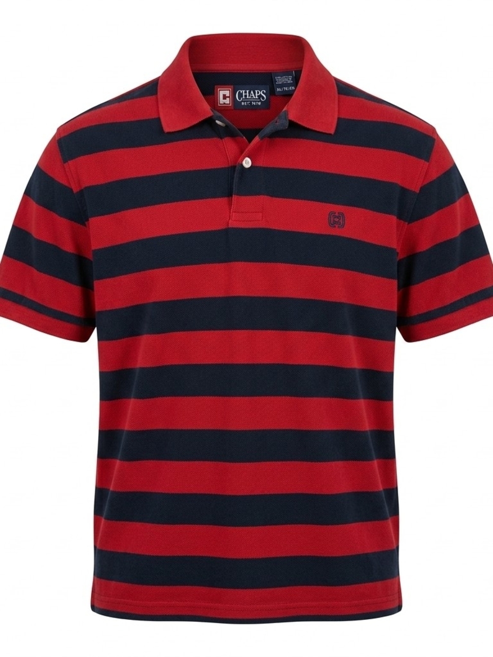 CHAPS Vintage Mens XL Red Black Striped Short Sleeve Polo Shirt Cotton